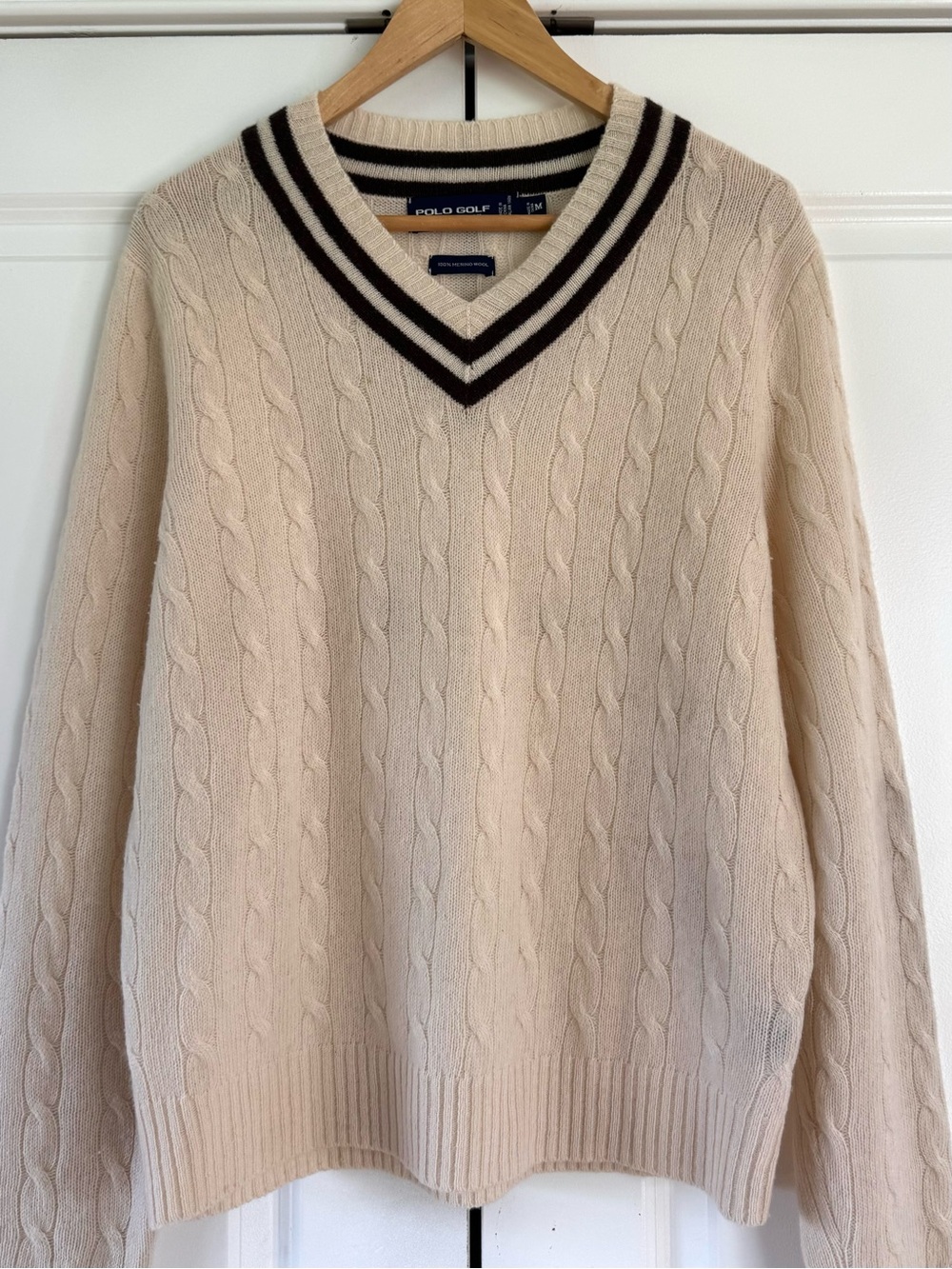 Ralph Lauren Polo Sweater merino wool cricket v neck vtg old money cable knit - Picture 4 of 12